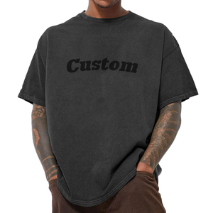 เสื้อยืดแขนสั้นสีดำทรงโอเวอร์ไซส์สำหรับผู้ชาย ผ้าฝ้ายเจอร์ซีย์ 100% ย้อมสีพื้น สไตล์ลำลอง คอกลม รับสกรีนโลโก้ ล้างสีแบบแอซิดวอช - Product Image 5