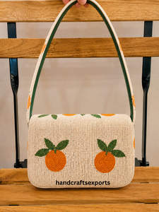 Bolso de Hombro Artesanal con Cuentas, Moderno y Profesional, con Patrón Naranja, Bolso de Mano para Mujer, Diseño Bordado Colorido - Product Image 2