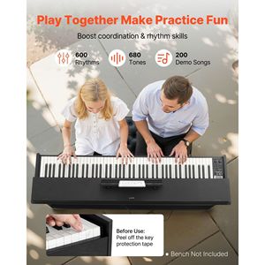 Piano Digital de 88 Teclas Contrapesadas con Teclado Eléctrico, Soporte, Adaptador de Corriente y Pedal Triple - Piano Contrapesado 680 - Product Image 4