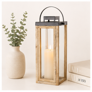 Handcrafted Rustic Mango Wood and Metal <b>Lantern</b> <b>Large</b> Decorative Glass <b>Candle</b> Holder for Farmhouse Indoor Outdoor Home Decor - Product Image 2