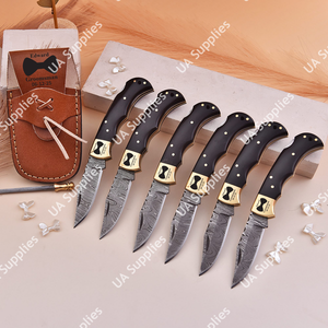มีดพับดามัสกัสทำมือสั่งทำพิเศษ ด้ามจับตามหลักสรีรศาสตร์ พร้อมซองหนัง สำหรับยุทธวิธี พกพาสะดวก ใช้ล่าสัตว์ MOQ ต่ำ ขายตรงจากโรงงาน - Product Image 4