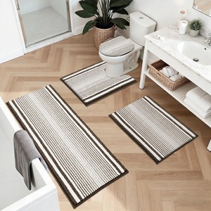 Striped Cotton Bath <b>Mat</b> <b>Set</b> 3-Piece Rectangle Non-Slip Braided Modern Design for Home Use - Product Image 6