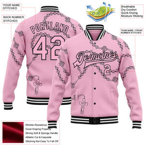Custom Pink Varsity <b>Jacket</b> <b>Men</b> Plus Size Preppy Style Heat Transfer Printing <b>Letter</b> Pattern Turn-down Collar Regular Sleeve - Product Image 2