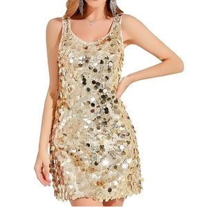 Hot Sale Sequined <b>Dresses</b> Women's Gold Sequin <b>Dress</b> Sleeveless Scoop Neck Tank Mini Summer Party Cocktail Sequins <b>Dress</b> - Product Image 1