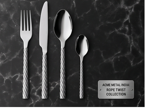 Juego de cubiertos Acme Metal India Rope Twist, modernos, de acero inoxidable, con acabado pulido de alto brillo, para fiestas, hogar y restaurantes. - Product Image 1