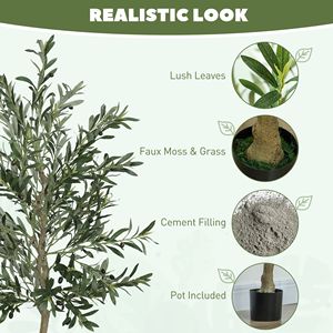 Albero di Ulivo Artificiale Sempreverde da 1,8 m con Foglie e Frutti in Seta, Pianta Finta da Interno per Casa, Ufficio, Soggiorno in Vaso, Misura 5m - Product Image 4