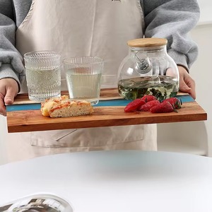 Tabla de cortar rectangular de madera y tabla de picar, apta para lavavajillas, fácil de limpiar, bandeja para servir queso, frutas y aperitivos - Product Image 3
