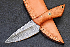 Cuchillo de Caza y EDC de Acero de Damasco Forjado a Mano de Calidad Premium con Funda, Soporte OBM, Hoja Fija y Mango de Madera - Product Image 3