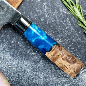 Custom Handmade Chef <b>Bread</b> <b>Knife</b> in Damascus Steel Resin+wood Ambidextrous Handle Modern Design Leather Sheath - Product Image 2