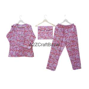 Ensemble pyjama de nuit pour femmes, imprimé floral de luxe, 100% coton respirant et doux, fait main, cadeau pour demoiselle d'honneur - Product Image 5