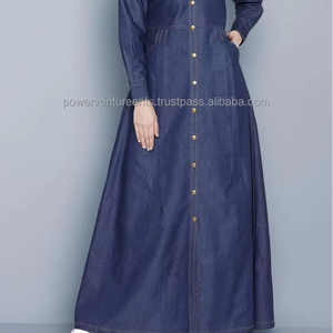 Abaya Moderna de Mezclilla para Mujer, Vestido Largo con Botones, Corte Holgado Informal, Prenda Modesta, Tela de Mezclilla de Alta Calidad - Product Image 1