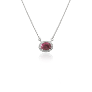 14K Yellow Gold Oval <b>Ruby</b> Halo Diamond <b>Necklace</b>-VVS1 Clarity IGI Certified - Product Image 3