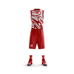 Conjunto de Uniforme de Baloncesto Sublimado Personalizado, Estampado Geométrico Morado y Blanco, Cuello en V, Sin Mangas, Absorbe la Humedad, Unisex para Adultos - Product Image 3