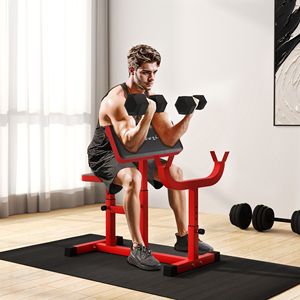 Panca Preacher Curl Regolabile 265 LBS per Allenamento Seduto, Stazione Isolata per Bicipiti con Bilanciere e Manubri, Rossa, per Allenamento della Forza - Product Image 2