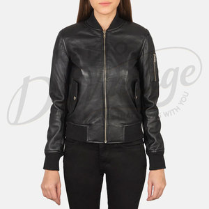 Blouson bomber en cuir véritable noir pour femme, coupe ajustée, en peau de mouton souple, vêtement d'extérieur décontracté pour l'hiver, manteau zippé en cuir véritable de qualité supérieure - Product Image 3