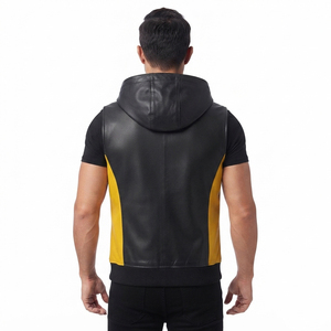 Veste sans manches à capuche en cuir PU pour homme, gilet zippé en cuir à capuche pour homme, coupe ajustée - Product Image 2