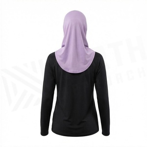 North Approach Women's Long Sleeve Yoga Top With <b>Hijab</b> Solid Black And Purple Breathable Sportswear - Product Image 2