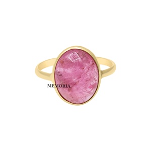 Bague en tourmaline rose naturelle taille ovale, or jaune massif 18 carats, bijoux fins faits à la main pour femme, prix de gros - Product Image 1