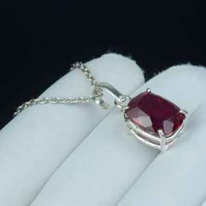 Pendentif en rubis rouge taille coussin 18 carats, en argent sterling 925, bijoux fins, cadeau tendance pour femme, collier en rubis - Product Image 2