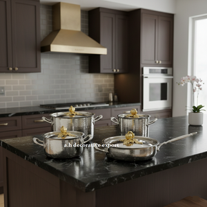 Ensemble de casseroles et poêles en acier inoxydable martelé argenté au design haut de gamme avec accent citrouille, ustensiles de cuisine, cocotte pour une utilisation alimentaire sûre - Product Image 6