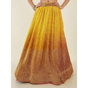 ผ้าไหมฮาลดีปักเลื่อมสีเหลืองพราวชุด lehenga choli กับ dupatta - Product Image 3