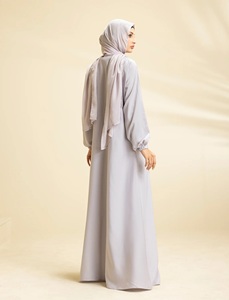 Muslim Women Everyday Luminous Pearl Abaya Set Saudi Solid Long <b>Elastic</b> Sleeve Floor-Length Straight Modest Full Cover Natural - Product Image 2