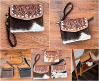 Cuir usiné à la main de qualité supérieure petit bracelet porte-monnaie cheveux occidentaux sur cuir de vachette multi-usages Mini portefeuille pour femmes