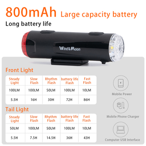 Accessoires de vélo d'extérieur, casque de vélo imperméable, lumière de type C rechargeable, ensemble de lampes LED avant et arrière pour le vélo - Product Image 6