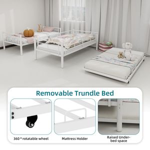 Letto a Castello in Metallo Bianco Robusto e Resistente, con Ringhiera di Sicurezza Insonorizzata, Senza Necessità di Rete a Doghe, per Bambini - Product Image 6