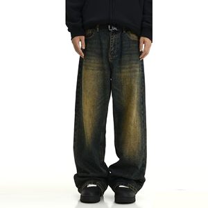 Premium Baggy Wide Leg Men's Denim Jeans Distressed Streetwear Custom Design <b>Support</b> Denim <b>Pants</b> Loose Fit Trouser - Product Image 1