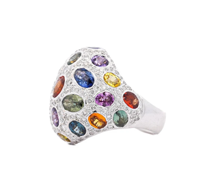 Glam Women's Cocktail <b>Ring</b> With Oval Natural Gemstones Pave Setting 925 Silver Plated Party Jewelry Gift - Product Image 3