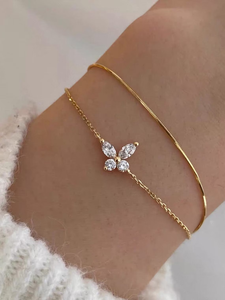 Pulsera Marquise con Motivo de Mariposa y Trébol, Oro Sólido de 14K, Diamante Cultivado en Laboratorio, Pulsera de Cable y Eslabones, Certificada para Uso Diario - Product Image 2