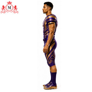 Tenue complète de football américain pour homme adulte en polyester respirant, sublimation or violet, avec détection par aiguille - Product Image 5