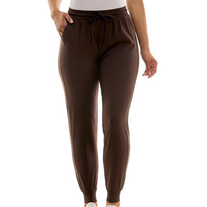 Women's <b>Brown</b> Knitted <b>Jogger</b> Pants Mid Waist Drawstring Ankle-Length Casual Solid Color With Side Stripe Regular Fit Autumn Wear - Product Image 5