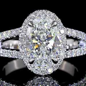Oval Cut Lab Grown Diamond Halo <b>Split</b> Shank Engagement <b>Ring</b> in 10K 14K 18K Gold 925 935 Silver - Product Image 2