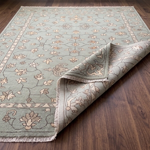 Tapis Oushak vert sauge vintage, tissé à la main, en laine, à motifs floraux, réversible, avec envers en latex, tapis traditionnel pour chambre à coucher et salon - Product Image 3