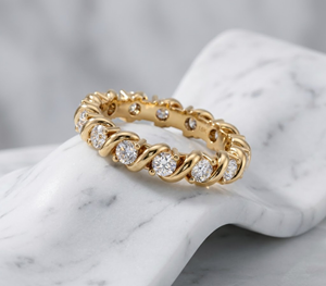 แหวนเพชรทรงกลมเจียระไนแบบบริลเลียนท์เคลือบทอง 18K 14K รุ่น Twisted Vine แหวนเพชร CVD แหวนหมั้นสำหรับผู้หญิง - Product Image 1
