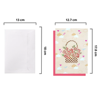 Tarjetas de Felicitación 3D con Cesta de Rosas / Recuerdo de Pascua de Arte Popular / Papel Hecho a Mano con Estampado Dorado y Alta Calidad