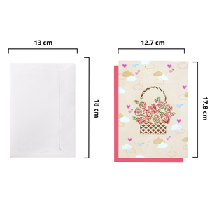 3D Pop up Basket of Roses Greeting <b>Cards</b> / Folk Art Easter Souvenir / Handmade Paper with Gold Stamping and High Quality - Product Image 2