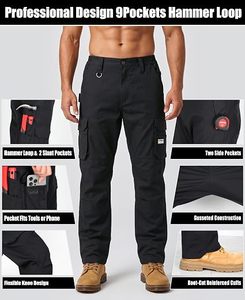 Men's <b>Black</b> <b>Work</b> <b>Pants</b> With Tool Pockets Abrasion Resistant Cargo Trousers For Mechanics - Product Image 3