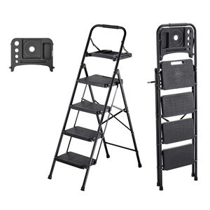 Sgabello Pieghevole in Acciaio Inossidabile con Ampia Piattaforma, Pedali Antiscivolo, Vassoio Porta Attrezzi e Impugnatura Confortevole - Capacità 600 Libbre - Product Image 1