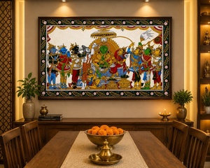 Peinture artisanale Pattachitra du Seigneur Krishna et des Gopis - Origine Odra - Décoration murale pour salon intérieur - Product Image 2