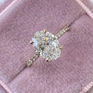 Hermoso Anillo de Compromiso de Moissanita con Halo Oculto, Anillo Nupcial de Plata Esterlina 925, Anillo de Promesa, Regalo de Aniversario, Solitario Ovalado - Product Image 1