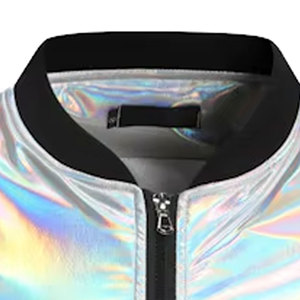Chaqueta Bomber de Lona Transpirable y Cortavientos para Hombre, Estilo Casual con Cuello Alto, Cierre de Cremallera, Diseño Brillante con Estampado Arcoíris, Otoño - Product Image 3