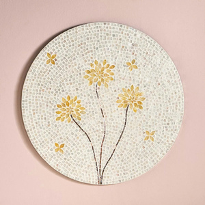 Elegant Round Mother Of Pearl <b>Wall</b> Decor Floral Pattern <b>Wall</b> Art Plate <b>Wall</b> Hanging Flower Capiz Decoration Home Accent - Product Image 1