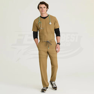 Men Tan <b>Scrub</b> Set Cotton Polyester Woven <b>Uniform</b> With Pockets For Hospital Use Custom Design - Product Image 2