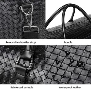 Bolsa de Viaje de Fin de Semana para Hombre, de Cuero Tejido, Gran Capacidad, Cierre de Cremallera, Diseño de Diamantes, Asa Suave - Product Image 4