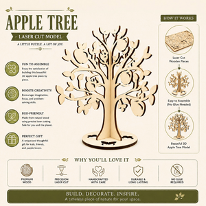 Decorative Wooden Apple Tree 3D Puzzle <b>Model</b> Laser Cut Educational Craft <b>Kit</b> for Kids Adults and Nature Inspired Home Decoration - Product Image 4