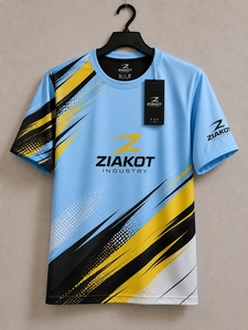 T-shirt de performance personnalisé pour homme ZIAKOT, nouveau design, bleu orage, jaune-noir - Product Image 3