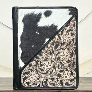 Carpeta de Anillas de Cuero Floral Grabado a Mano, Multifuncional, Organizador de Documentos Profesional - Product Image 2